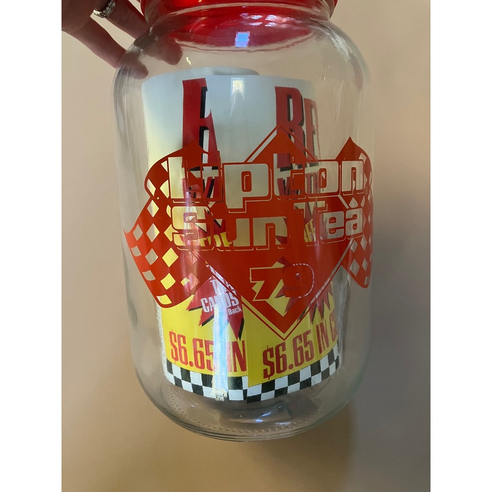 Vintage Lipton Sun Tea Jar Racing Red Lid "Rev It‎ Up" Coupons Recipes Rare HTF